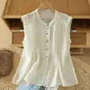Top de lino sin mangas para mujer, Nuevo chaleco transpirable de verano, Camisa de lino con cuello mao, Camisa fina de algodón y lino