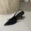Novedad Primavera y Verano 2026 Sandalias de Terciopelo con Lazo y Punta Fina Tacones Altos Sexy Estilo Elegante con Correa Trasera para Mujer