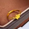 Anillo de Pentagrama Hielo Triturado CNC Brillante, Anillo de Lujo Ligero Vintage Dorado Arena para Mujer, Regalo para Novia