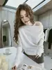 Top de Punto Blanco de un Hombro Descubierto para Mujer Otoño Hombro Descubierto Capa Base Capa Interior 2026 Nuevo Estilo Mangas Manga Larga Top