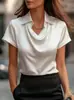 2025 Novo Modelo Site Independente Amazon Comércio Exterior Transfronteiriço Estilo Elegante Simples Camisa com Gola Drapeada Top Feminino Roupa Feminina