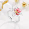 Anillo de Loto Rosa Personalidad Femenina Estilo Étnico Flor de Epoxi Anillo para Dedo Índice Moda Versátil Creativo Anillo Hueco