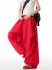 Pantalones Casuales Rojos de Pierna Ancha Estilo Retro Americano para Mujeres y Hombres, Pantalones de Paracaidista Plisados Perezosos y Relajados de Verano, Pantalones Fluidos Largos hasta el Suelo