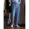 Pantalones Rectos de Mezclilla Casual para Hombre Primavera y Verano Caballero de Negocios Pantalones de Cintura Alta Jeans Plisados Juventud Nápoles