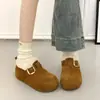 Zapatos de mujer tipo Birkenstock, de suela gruesa, que aumentan la altura, forrados de felpa, peludos, colección de invierno 2026, sin cordones, cálidos, forrados de algodón y botas de nieve