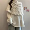 Otoño e Invierno 2025 Talla Grande Gordita mm Trenzado Estéreo Cuello Alto Chaleco Chal de Punto Suéter Pulóver Traje de Dos Piezas