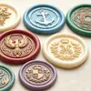Etiquetas personalizadas de sello de cera hot stamping de dos colores, sellos con logotipo de sello de cera en relieve y pegatinas para sobres y cuadernos