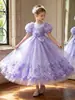 Vestido formal para niña mangas abullonadas largo vestido de florista para boda gasa fina disfraz de actuación para niñas en stock venta al por mayor