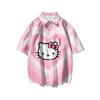Camisa de Hello Kitty de manga corta con el mismo estilo de Hello Kitty, nueva camisa de verano para hombre y mujer, holgada, combinable, con lindas flores.