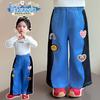 Calça Feminina Estilo Outono 2025 Nova Tendência Moda Infantil Solta Outono Calça Wide Leg Jeans para Bebê