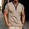 Camiseta de manga corta con cuello Henry para hombre, verano 2024, europea y americana, camiseta básica para hombre de comercio exterior, camiseta con combinación de colores de Amazon