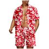 Traje Hawaiano de Playa Camisa Europea y Americana Transfronteriza para Hombre Cárdigan con Estampado 3D Traje de Pantalón Corto de Manga Corta Sin Sombrero