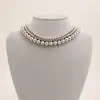 Colar Curto de Contas CCB Fresco e Elegante, Corrente de Clavícula Multicamadas com Contas Grandes e Pequenas, Corrente Redonda Personalizada de Três Camadas para Mulheres