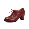 Zapatos de Cuero Pequeños Brogue Británicos Florales para Mujer Tacón Alto Grueso Punta Redonda Cordones Oxford Zapatos Retro Versátiles Talla Grande Zapatos Individuales para Mujer