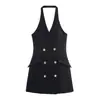 Aliexpress Venta al por mayor 2025 Otoño Nuevo Moda Femenina Transfronteriza Europea y Americana Elegante Vestido Mini Traje con Cuello Halter