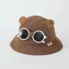 Sombrero de Pescador Dulce Estilo Coreano para Niña Gafas Lindas Transfronterizas Sombrero Infantil Desmontable Pana Otoño Primavera Sombrero Cubo para Niño