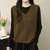 Chaleco de punto con cuello en V y diseño calado para mujer, prenda de abrigo para primavera y otoño, nuevo estilo artístico de suéter chaleco