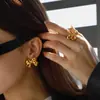 Pendientes de Acero Inoxidable con Forma de Lazo Estilo Clásico Elegante y Silencioso, Collar de Lujo Ligero de Gama Alta, Anillo de Nicho de Lujo Ligero para Mujer, No se Desvanece