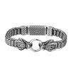 Pulsera tejida a mano con cabezas de doble dragón, estilo grueso para hombre, joyería de plata tailandesa vintage desgastada de moda, directo del fabricante