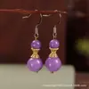 Nuevos Pendientes Redondos de Estilo Chino Estilo Nacional Nueve Fuego Púrpura Chapados en Oro Rápidos Nuevos Pendientes de Moda Elegantes Púrpura Lavanda Gancho para la Oreja