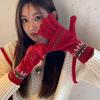 Guantes de lana tejida jacquard de dos piezas desmontables color rojo navideño para mujer, otoño e invierno, a prueba de frío, cálidos, para montar, pantalla táctil