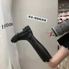 Versão em Couro da Nova Bota de Cano Alto com Solado Grosso para Outono e Inverno, Botas de Cavaleiro com Salto Grosso, Botas Longas de Couro com Cano Elástico Chelsea