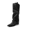 Botas altas de moda a la rodilla con plataforma interior, colección otoño/invierno 2026, botas largas de punta, botas de moda con patchwork de cuero
