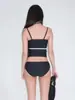 Novo Maiô Preto Duas Peças Sem Alças Estilo Coreano para Mulheres, Revela a Cintura, Justo ao Corpo, Valoriza a Silhueta, Roupa de Banho para Férias na Praia, Secagem Rápida, Alta Elasticidade