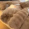 Juego de Ropa de Cama de Piel de Conejo Clase A Terciopelo de Leche 2026 Nuevo Otoño/Invierno Doble Cara Más Terciopelo Terciopelo de Coral Sábana Funda de Edredón 4
