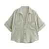 Roupas Femininas Novas Primavera e Verão 2025 Estilo Europeu e Americano Moda Casual Versátil Gola Lapela Listrada Manga Larga Camisa Feminina de Algodão e Linho