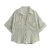 Transfronteiriço Transfronteiriço 2025 Primavera e Verão Nova Roupa Feminina Estilo Europeu e Americano Moda Casual Versátil Gola Lapela Camisa Listrada de Manga Larga para Mulheres