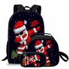 Mochila escolar de Papá Noel de tres piezas para estudiantes de primaria, mochila impresa DIY, bolsa para comida, estuche