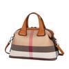 Bolso Portátil Simple de Color Contraste Boston de Cuero Genuino para Mujer Casual para Combinar con Todo Algodón Lino Bolso Cruzado Bolso de Hombro a la Moda 8351