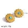 Set de Joyería de Pendientes y Anillo de Acero Inoxidable con Piedra Natural Retro Francesa con Diseño de Nicho Pendientes de Flor de Oro de 18 Quilates