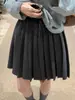 Saia plissada de lã estilo preppy coreano, saia evasê feminina de cintura alta elástica, coleção de outono