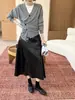 [Kaipu] Falda de Piel Sintética para Mujer, Estilo Retro Francés Otoñal con Trece Filas, Diseño Versátil de Corte A, BQA5203
