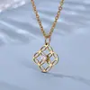 Acero de titanio oro de 18 quilates colgante de dinero moda trébol de cuatro hojas de la suerte diamante niños dama collar para regalo de novia