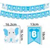Set de Decoración para Baby Shower Elefante Azul Bebé Primera Fiesta de Cumpleaños del Bebé Bandera de Fiesta para Baby Shower Adorno para Pastel