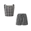 26 Estilo Verano Chica Atractiva Pantalones Cortos a Cuadros Adelgazantes Conjunto Estilo Universitario Camiseta sin Mangas + Pantalones Cortos de Cintura Elástica que Alargan las Piernas