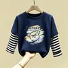 Nova Moda Outono/Inverno Infantil Camiseta Básica Estampada Moderna 100% Algodão Moda Feminina Manga Longa Gola Redonda