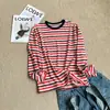 Camiseta de Manga Larga a Rayas Rojas Estilo Retro Coreano con Caída Estilo Americano, Estilo Perezoso, Adelgazante, Versátil, Bloqueo de Color, Camisa Transpirable con Protección Solar para Aire Acondicionado