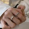 Anillo Coreano Retro de Doble Capa de Estrella y Luna para Mujer Plata S925 Plateada Niche de Alta Gama Elegante Simple Abierto para Dedo Índice Tendencia