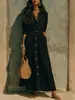 Amazon 2026 Colección Otoñal Europea y Americana Nueva: Vestido de manga larga, de botones, cómodo, casual, largo y de corte holgado con cintura ceñida para mujer