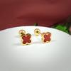 Acero de Titanio Goteo de Pegamento Forma de Corazón Trébol de Cuatro Hojas Tornillo Pin Pendientes sin Agujero Estilo Japonés y Coreano Elegante Estilo Mori Lujo Ligero Pendientes para Mujer