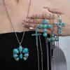 Colar de Turquesa Natural Mais Vendido do Mundo para Mulheres, Corrente Versátil Estilo Retrô em Aço Titânio, Colar da Moda Estilo Étnico Boêmio