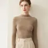 Suéter de punto 100% cachemir puro para mujer, otoño e invierno, corte ajustado, cuello semi-alto, jersey, estilo corto, canalé, suéter base