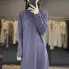Suéter de Lã Pulôver Novo Outono e Inverno Feminino Tricô de Lã Manga Longa Versátil Vestido Longo de Lã Outer