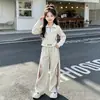 Conjunto de Roupa de Outono para Meninas: Conjunto de Duas Peças para Meninas Mais Velhas: Camiseta de Manga Longa com Gola Reversível e Calça Reta