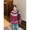 Suéter de Punto Jacquard con Patrón de Diamantes Otoño e Invierno Coreano Nuevo Cuello Redondo Estilo Coreano Retro Estilo Perezoso Ropa de Punto de Color Contrastante