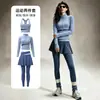 Conjunto de Fitness para Mujer Cuello Alto Manga Larga Chaqueta de Yoga Falda Pantalón Falso de Dos Piezas Control de Abdomen Moldeador Carrera Matutina Ejercicio Conjunto de Yoga